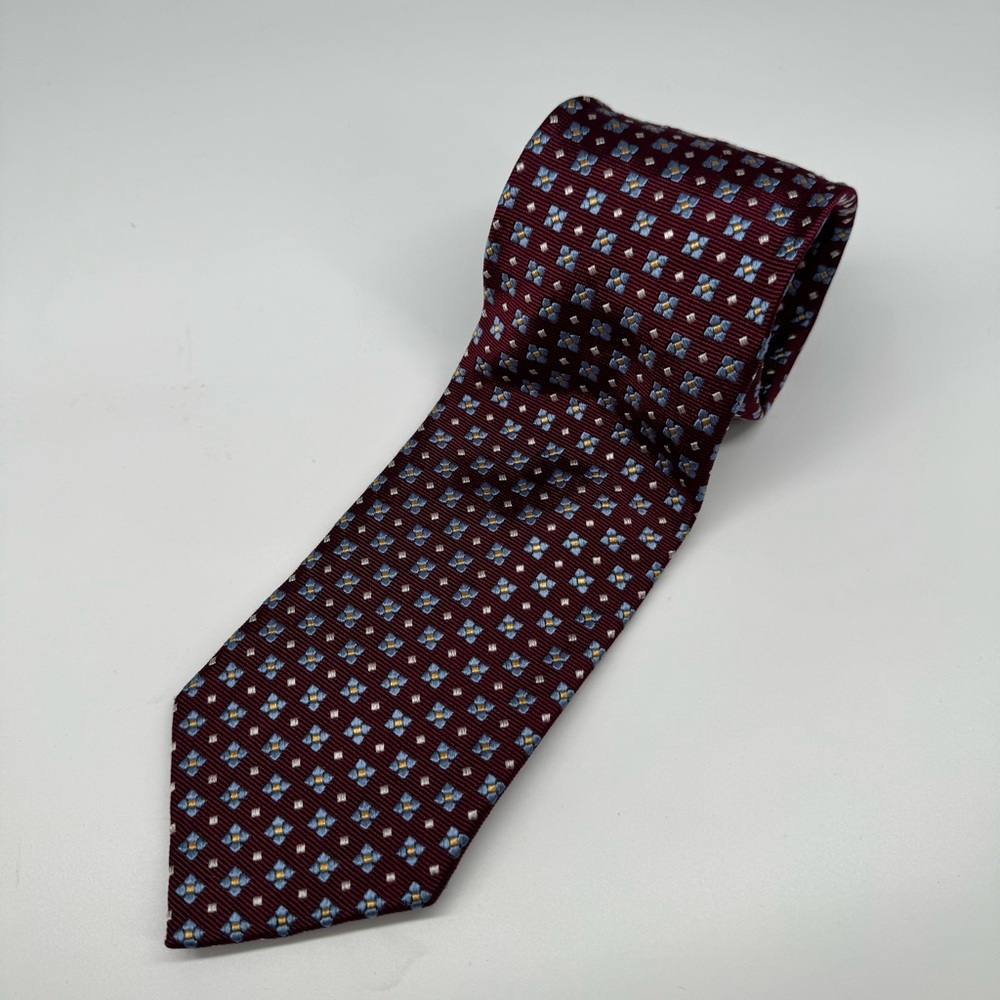 JOS‎ A BANK Executive Collection 100% Silk Maroon Blue Flower Pattern Tie